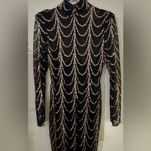 SHEIN Black and Gold Long Sleeve Dress